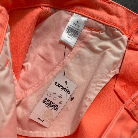 Express neon salmon pink khaki chino short sz 0 NEW - Picture 8 of 9